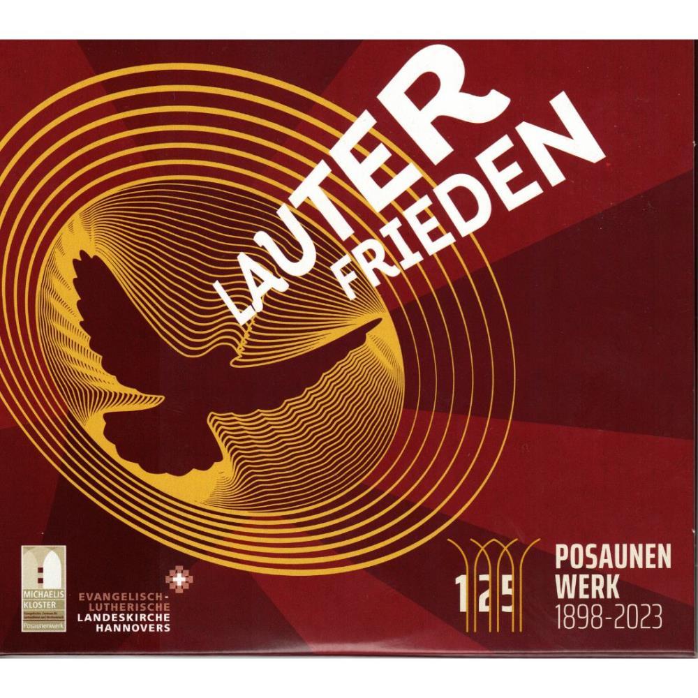 Cover of Doppel-CD "Lauter Frieden" featuring a dove illustration against a red background with golden circular lines and text.