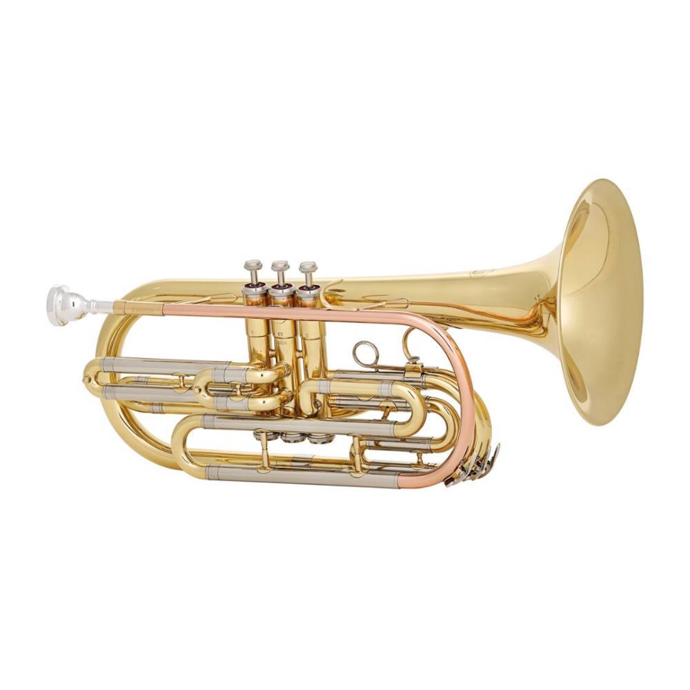 MTP B-Bass-Trompete Mod. 710-II (Marching Trombone) in lackiertem Messing, entwickelt für Marschkapellen mit hochwertigem Klang.